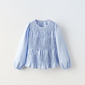 ZARA Blue ELASTICIZED TEXTURED BLOUSE 9-12 Months